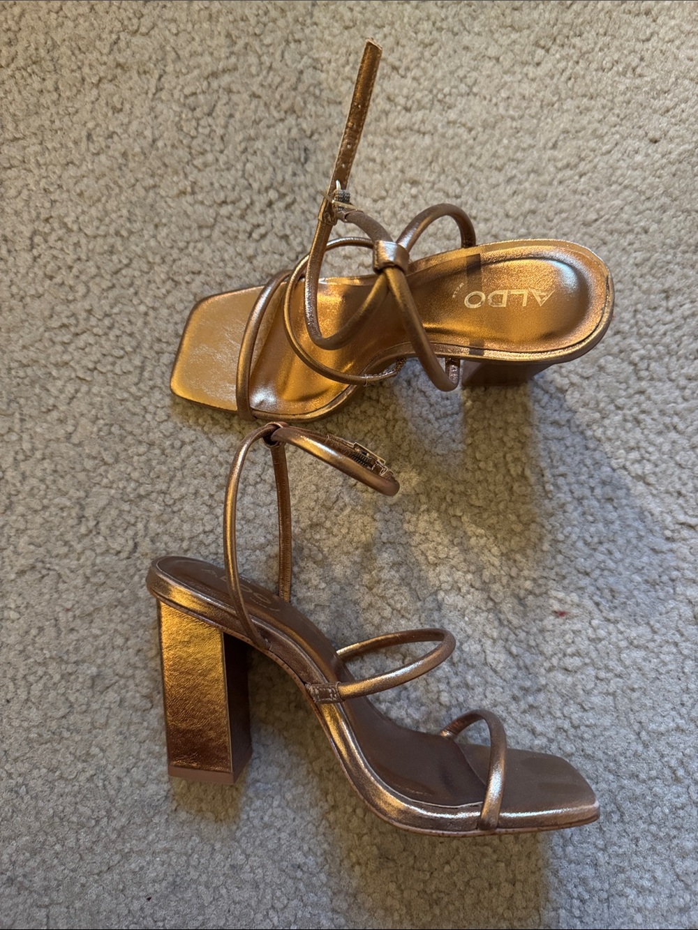 Aldo Metallic Bronze Strappy Block Heels